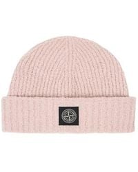 Stone Island - Ribbed Knit Beanie With Compass Logo Patch - Lyst