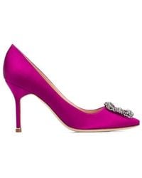 Manolo Blahnik - Hangisi Embellished Satin Pumps - Lyst