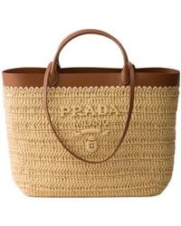 Prada - Medium Crochet And Leather Tote Bag - Lyst