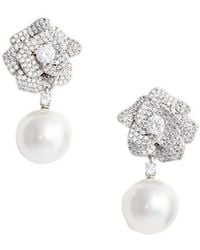 Self-Portrait - Mini Crystal Flower Pearl Earrings - Lyst