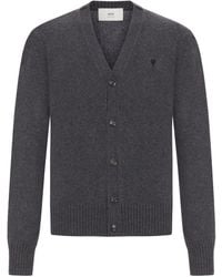Ami Paris - Logo Embroidered V-Neck Cardigan - Lyst
