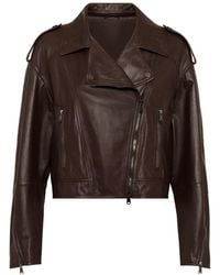 Brunello Cucinelli - Off-The-Center Zip Biker Jacket - Lyst