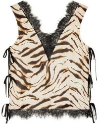 Ganni - Lace-Trim Animal-Print Tank Top - Lyst