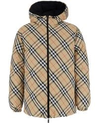 Burberry - Reversible Down Jacket With Hood And All-Over Check Motif - Lyst
