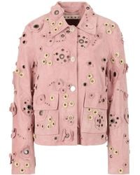 Marni - Suede Jacket With Flower Appliqués - Lyst