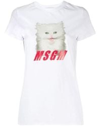 MSGM - Cat Printed Logo Short-Sleeved T-Shirt - Lyst