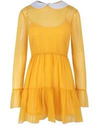 Gucci - Ruffled Chiffon Dress With Peter-Pan Collar And Button Fastening - Lyst