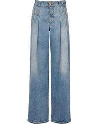 Balmain - Logo Detailed Pleated Denim Jeans - Lyst
