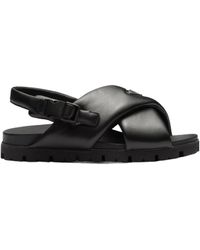 Prada - Padded Nappa Leather Crisscross Sandals - Lyst