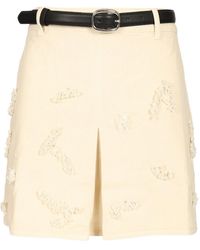 Self-Portrait - Beaded Floral Denim Mini Skirt - Lyst