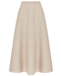 Valentino - Logo Plaque High Waist Midi Skirt - Lyst