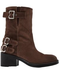 Chloé - Vintage-Style Multi-Buckle Block Heel Ankle Boots - Lyst