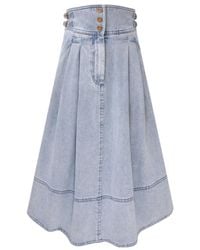 Zimmermann - High Waist Denim Midi Skirt - Lyst