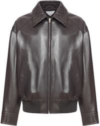 Bottega Veneta - Leather Jacket With Woven Collar - Lyst