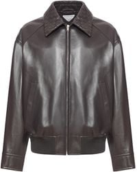 Bottega Veneta - Leather Jacket With Woven Collar - Lyst