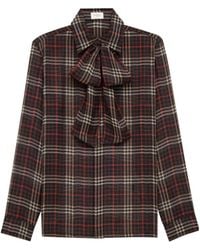 Saint Laurent - Cassandre Tartan Crêpe Shirt - Lyst