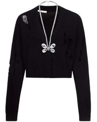 Area - Butterfly-Embellished Organic Cotton-Blend Cardigan - Lyst