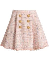 Balmain - Buttoned Tweed Mini Skirt - Lyst