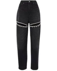 Area - Embellished Cutout Straight Jeans - Lyst