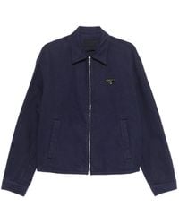 Prada - Triangle-Logo Zipped Denim Jacket - Lyst