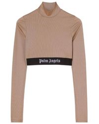 Palm Angels - Logo Tape Long-Sleeved Cropped T-Shirt - Lyst