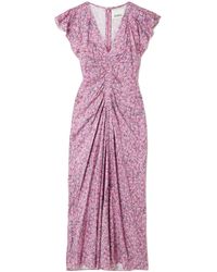 Isabel Marant - Gathered Printed Satin Midi Dress - Lyst