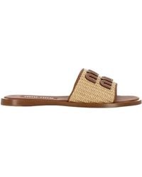 Miu Miu - Round-Toe Flat Sandals - Lyst