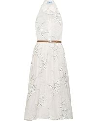 Prada - Floral-Embroidered Silk Midi Dress - Lyst