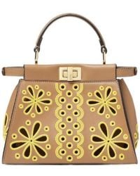 Fendi - Peekaboo Floral Detailed Mini Top Handle Bag - Lyst
