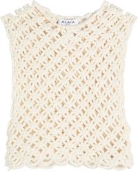 Alaïa - Knotted Cotton-Blend Crop Top - Lyst