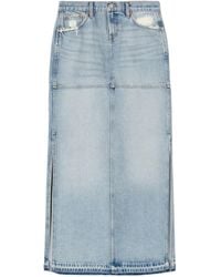 RE/DONE - Side-Slit Distressed Denim Maxi Skirt - Lyst