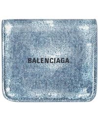 Balenciaga - Portamonete E Portacarte Con Patta Cash Con Stampa Denim Da Donna - Lyst
