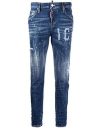 DSquared² - Logo-Print Distressed Jeans - Lyst