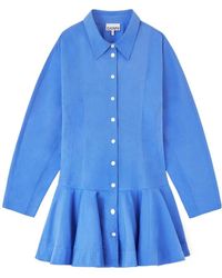 Ganni - Stretch Poplin Mini Shirt Dress - Lyst
