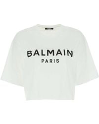 Balmain - Logo Printed Cropped T-Shirt - Lyst