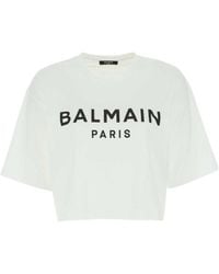 Balmain - Paris Print Cropped T-Shirt - Lyst