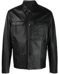 Emporio Armani - Logo-Patch Leather Jacket - Lyst