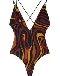 PUCCI - Pucci Deep V-Neck Printed Swimsuit - Lyst