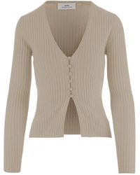 arch4 - Ribbed V-Neck Knitted Sweater - Lyst