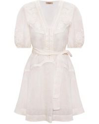 Twinset - Floral-Embroidered Belted Mini Dress - Lyst