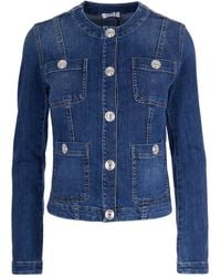 Liu Jo - Jewel-Button Crewneck Denim Jacket - Lyst