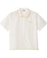 Miu Miu - Embroidered Slub Poplin Shirt - Lyst