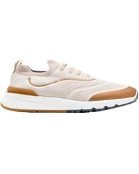 Brunello Cucinelli - Logo Embossed Knitted Lace-Up Sneakers - Lyst