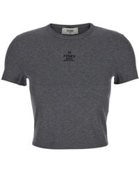 Fendi - Logo Lettering Ribbed Cropped T-Shirt - Lyst