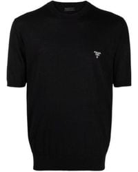 Prada - Logo Embroidered Knit T-Shirt - Lyst