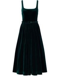 Emilia Wickstead - Eagle Belted Pleated Cotton-Velvet Midi Dress - Lyst