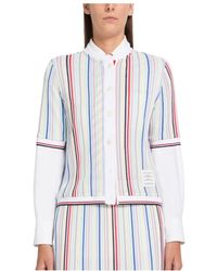 Thom Browne - Striped Short-Sleeve Knitted Cardigan - Lyst