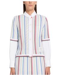 Thom Browne - Striped Short-Sleeve Knitted Cardigan - Lyst