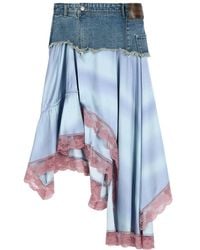 ANDERSSON BELL - Denim Patchwork Lace Trim Midi Skirt - Lyst