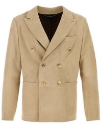 Canali - Double-Breasted Suede Blazer - Lyst